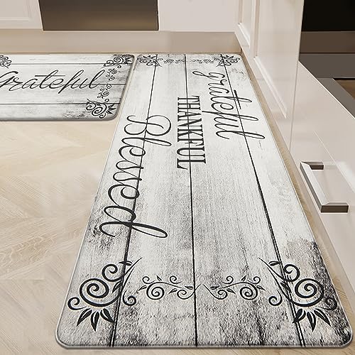 HEBE Anti Fatigue Kitchen Mat Set of 2 Non Slip Cushioned Kitchen Mats for Floor Waterproof Farmhouse Kitchen Rugs and Mats Set Comfort Standing Desk Mat Carpet for SinkOfficeLaundry