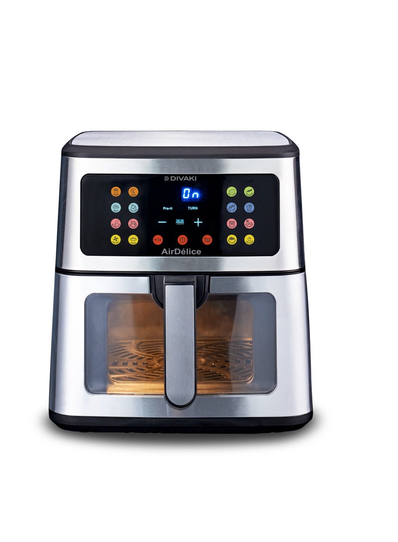 ديفاكي مقلاة ديفاكي الهوائية الرقمية سهلة القلي والشواية، تسخين تلقائي مسبق، 16 مجموعة مسبقة، عناصر تسخين مزدوجة (علوية وسفلية) l 2000 وات، 50/60 هرتز، 8 لتر، تشطيب فولاذي وأسود - Image 2