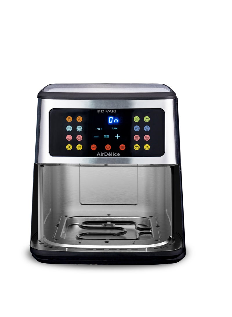ديفاكي مقلاة ديفاكي الهوائية الرقمية سهلة القلي والشواية، تسخين تلقائي مسبق، 16 مجموعة مسبقة، عناصر تسخين مزدوجة (علوية وسفلية) l 2000 وات، 50/60 هرتز، 8 لتر، تشطيب فولاذي وأسود - Image 3
