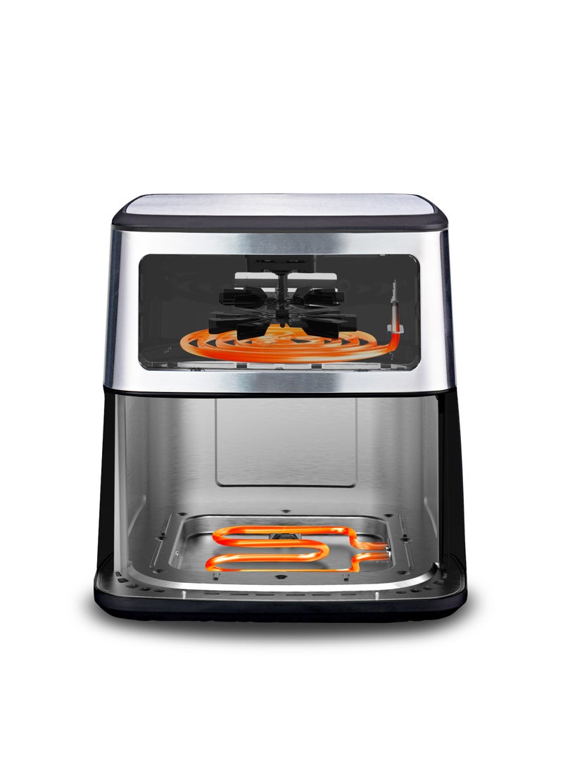 ديفاكي مقلاة ديفاكي الهوائية الرقمية سهلة القلي والشواية، تسخين تلقائي مسبق، 16 مجموعة مسبقة، عناصر تسخين مزدوجة (علوية وسفلية) l 2000 وات، 50/60 هرتز، 8 لتر، تشطيب فولاذي وأسود - Image 4