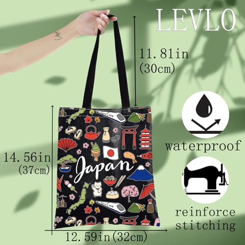 LEVLO Japan Travel Pouch Bag Japan Theme Zipper Pouch Bag for Japanese Trip Gift Black - Image 3