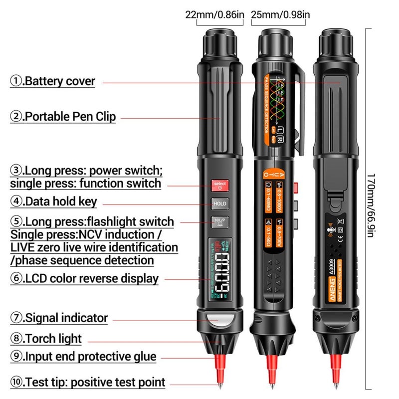 Digital Multimeter Pen Voltage Tester Continuity Diode Voice Broadcast For Household Electrical - Image 3