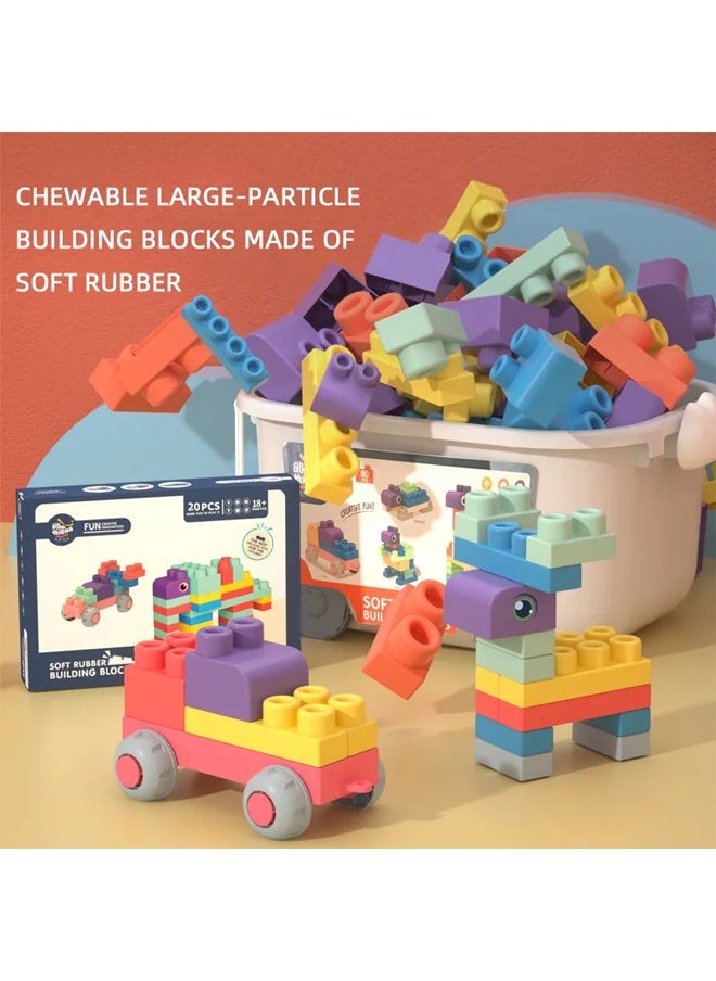Wonderful toys baby large soft building blocks toys teether rubber large building blocks set baby soft building blocks 0 to 1 year old children can chew baby toys soft large particles assembly educational teether toys suitable for children's early education