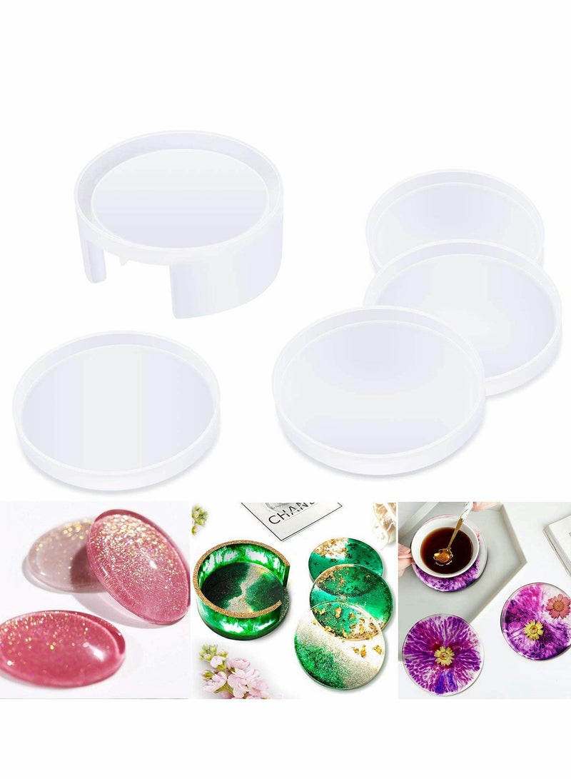 Coaster Resin Mould,4PCS Silicone Mould for Epoxy with Storage Box Mould, Upgraded Moulds Casting, DIY Resin, Cups Mats, Home Decoration - Image 1