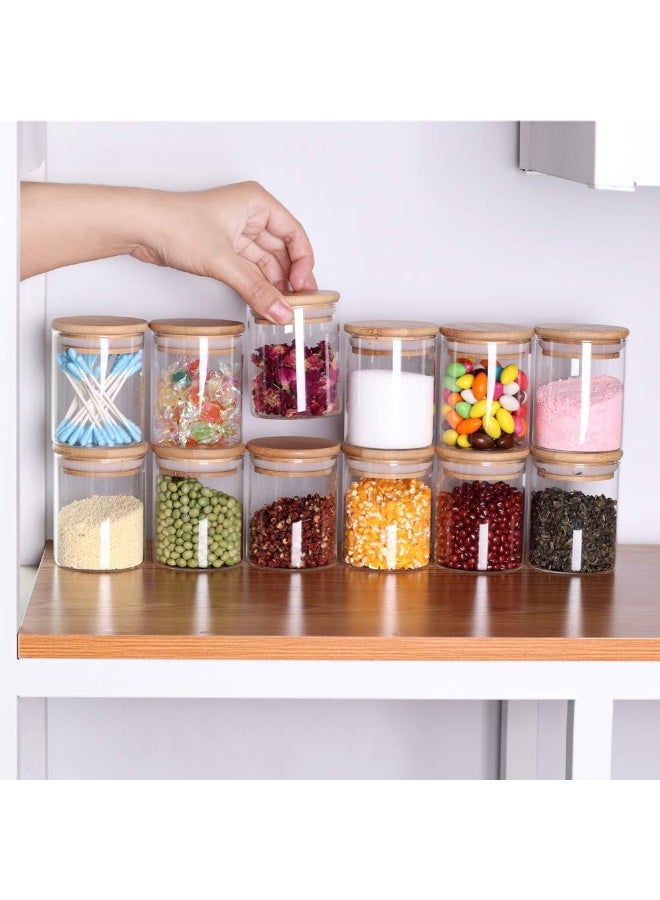 Tzerotone Glass Jars Set,Upgrade Spice Jars with Wood Airtight Lids and Labels, 6oz 12 Piece Small Food Storage Containers for Home Kitchen, Tea, Herbs, Sugar, Salt, Coffee, Flour, Herbs, Grains… - Image 2