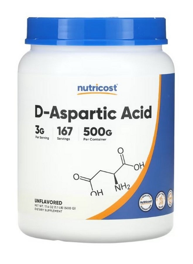 Nutricost D Aspartic Acid Unflavored 17.6 Oz 500 G - Image 1