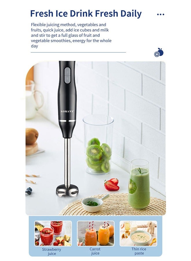 sokany Hand Blender Metal Wand 400W Stick Blender with 600ml Graduated Beaker WK-1708 Black/Silver - Image 3