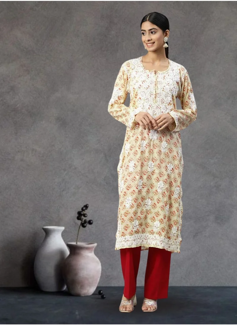 Alaya Women Hand Embroidered Chikankari Cotton Kurta-AL3649