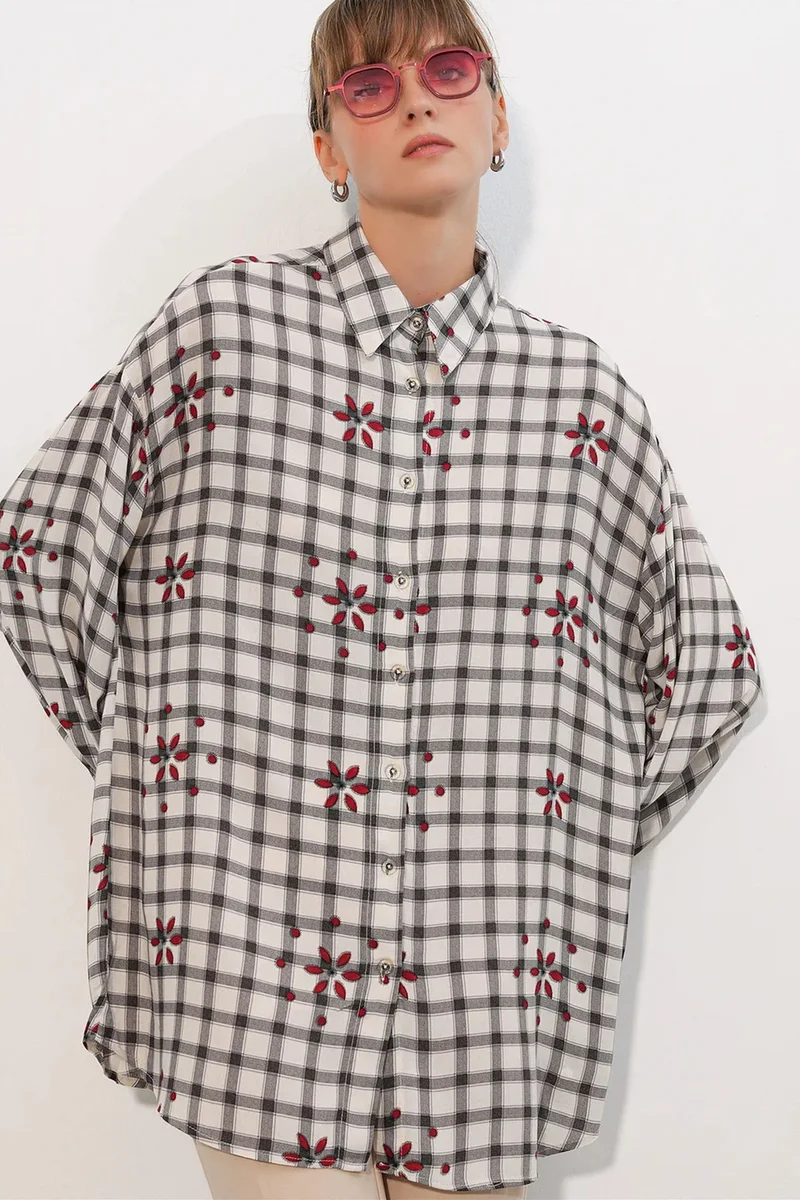 بيغ دارت BDART Oversized Patterned Poplin Shirt With Button Closure