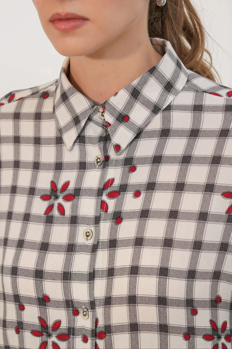 بيغ دارت BDART Oversized Patterned Poplin Shirt With Button Closure
