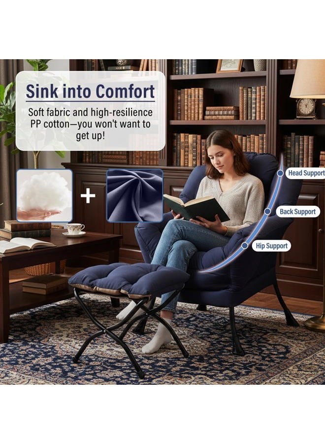 Furlide Lazy Chair with Ottoman, Modern Chair with Folding Footrest, Lounge Accent Chair, Comfortable Reading Chair (Navy Blue) - Image 3