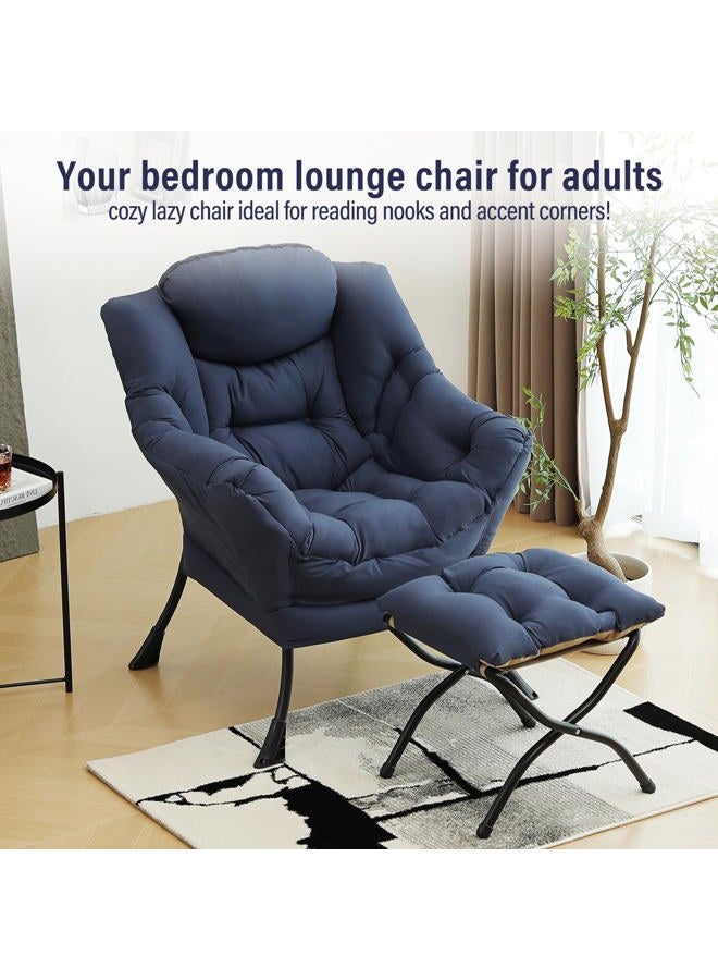 Furlide Lazy Chair with Ottoman, Modern Chair with Folding Footrest, Lounge Accent Chair, Comfortable Reading Chair (Navy Blue) - Image 2
