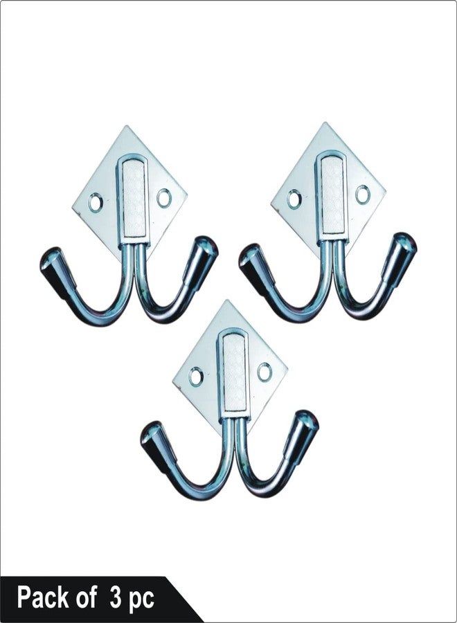 Coral Metal Craft Stainless Steel Double Wall Hook/Cloth Hook/Hanging Hook for Bathroom& Kitchen Clothes 2 Pin Cloth Hangers Wall Hook for Door Keys Cloth Towel Wall Mounted - Pack of 3 - Image 5