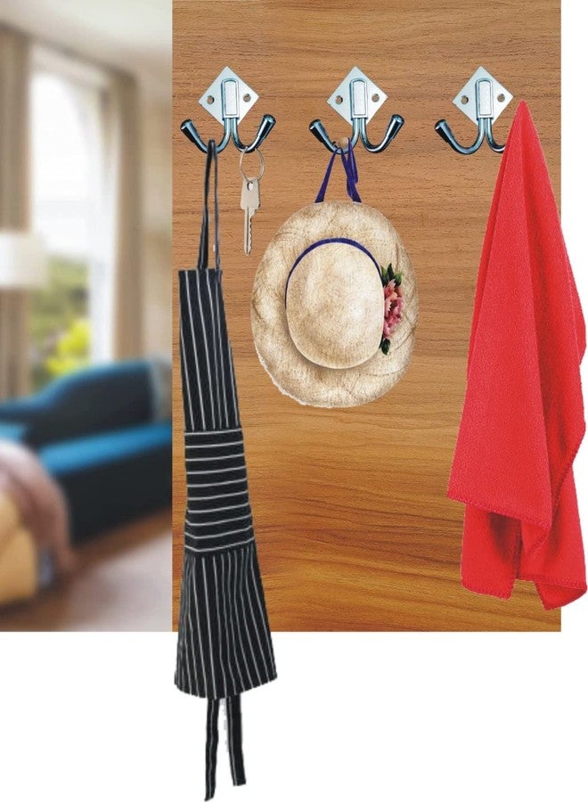 Coral Metal Craft Stainless Steel Double Wall Hook/Cloth Hook/Hanging Hook for Bathroom& Kitchen Clothes 2 Pin Cloth Hangers Wall Hook for Door Keys Cloth Towel Wall Mounted - Pack of 3 - Image 3