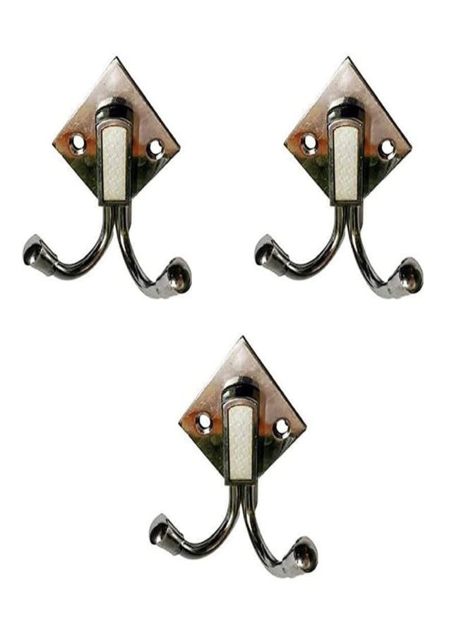 Coral Metal Craft Stainless Steel Double Wall Hook/Cloth Hook/Hanging Hook for Bathroom& Kitchen Clothes 2 Pin Cloth Hangers Wall Hook for Door Keys Cloth Towel Wall Mounted - Pack of 3 - Image 1