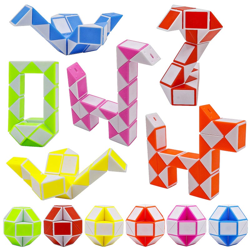 LENDOD 12 Pack 24 Blocks Mini Fidget Snake Cube Mini Twist Puzzle Cubes Magic Speed Cubes Toy for Kids Party Bag Fillers, Party Supplies - Image 1