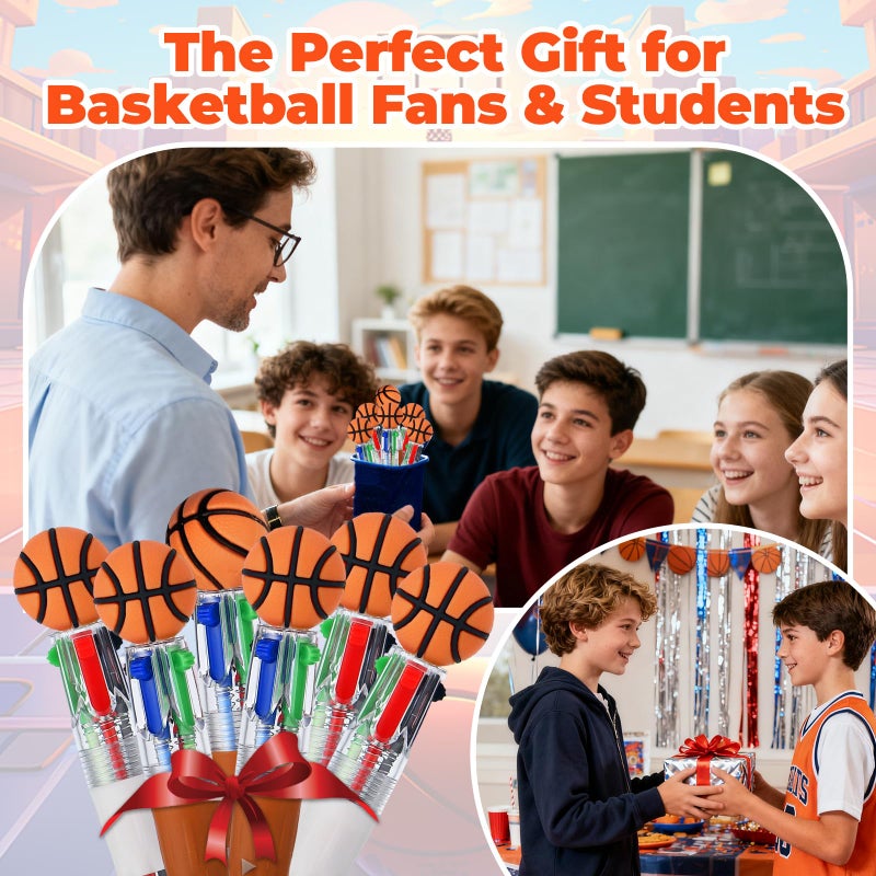 Zhirlyn Basketball Party Favors Basketball Pens Mini Multicolor Pen in One Cute Fun 4-in-1 Pens Bulk Cool Ballpoint Pen for Birthday Gifts Teacher Supplies (Basketball, 24) - Image 3