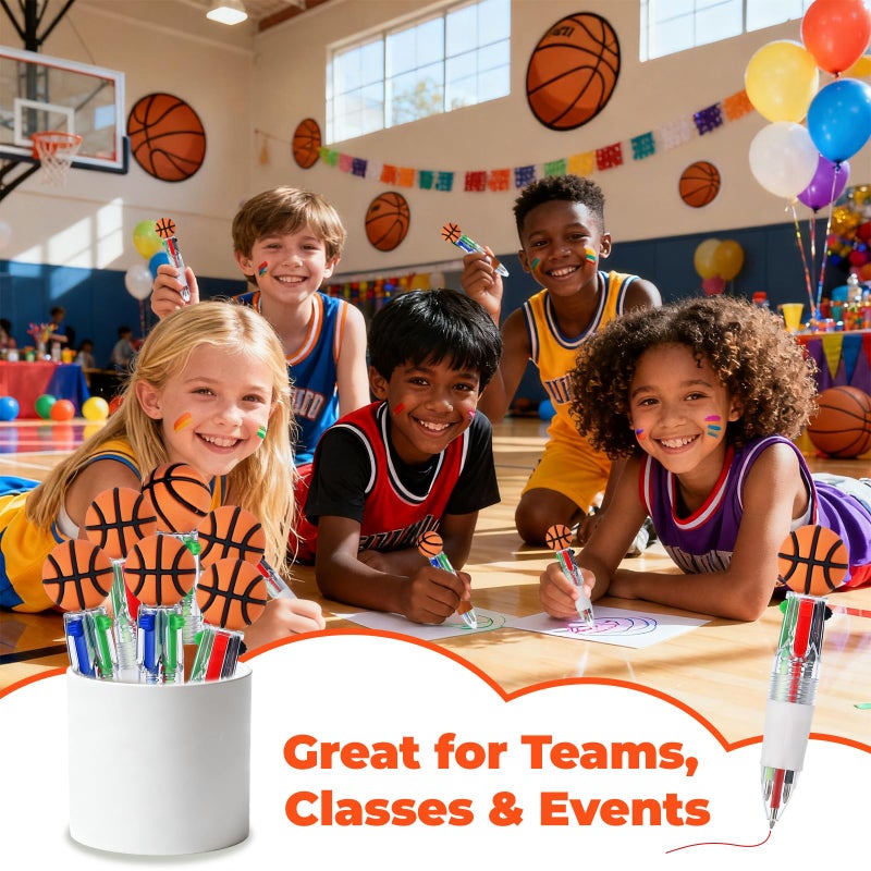 Zhirlyn Basketball Party Favors Basketball Pens Mini Multicolor Pen in One Cute Fun 4-in-1 Pens Bulk Cool Ballpoint Pen for Birthday Gifts Teacher Supplies (Basketball, 24) - Image 5