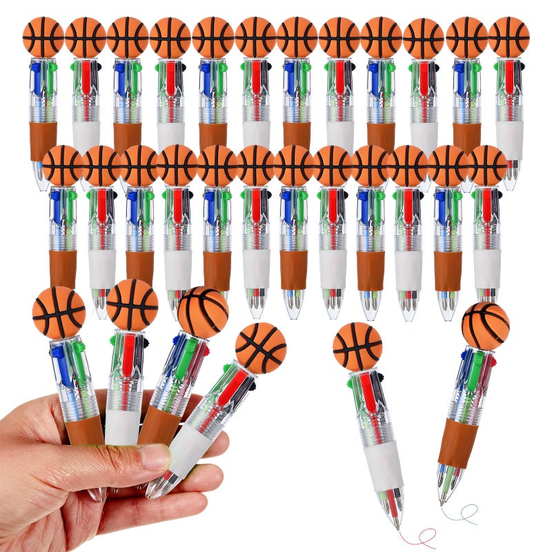 Zhirlyn Basketball Party Favors Basketball Pens Mini Multicolor Pen in One Cute Fun 4-in-1 Pens Bulk Cool Ballpoint Pen for Birthday Gifts Teacher Supplies (Basketball, 24) - Image 1