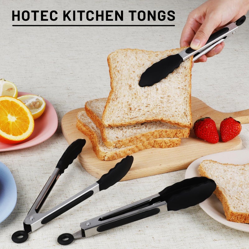 Hotec Mini Silicone Kitchen Tongs for Cooking - 7-Inch Small Serving Tongs with Silicone Tips, Set of 3 (Black) - Image 5