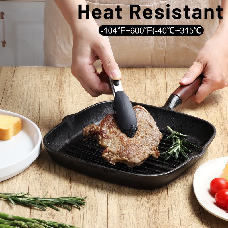 Hotec Mini Silicone Kitchen Tongs for Cooking - 7-Inch Small Serving Tongs with Silicone Tips, Set of 3 (Black) - Image 3