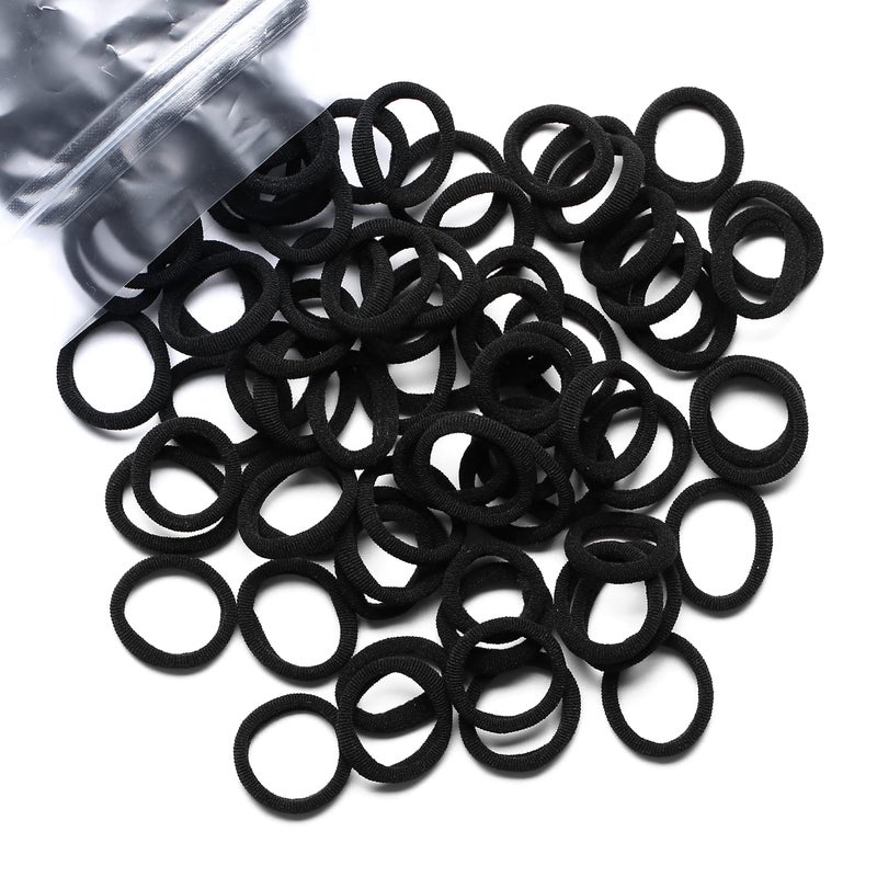 WANBY Hair Ties Mini Seamless Black Hair Bands Soft Elastics Ponytail Holders Hair Ties 100 Pcs