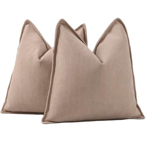MADIZZ Textured Chenille Euro Sham Pillow Covers Pack of 2 Natural Soft Decorative Accent Pillowcases Boho Neutral Couch Throw Pillow for Bed Home Decor for Sofa Livingroom 26x26 inch Camel - Image 1