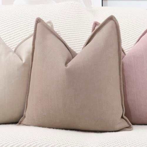 MADIZZ Textured Chenille Euro Sham Pillow Covers Pack of 2 Natural Soft Decorative Accent Pillowcases Boho Neutral Couch Throw Pillow for Bed Home Decor for Sofa Livingroom 26x26 inch Camel - Image 3