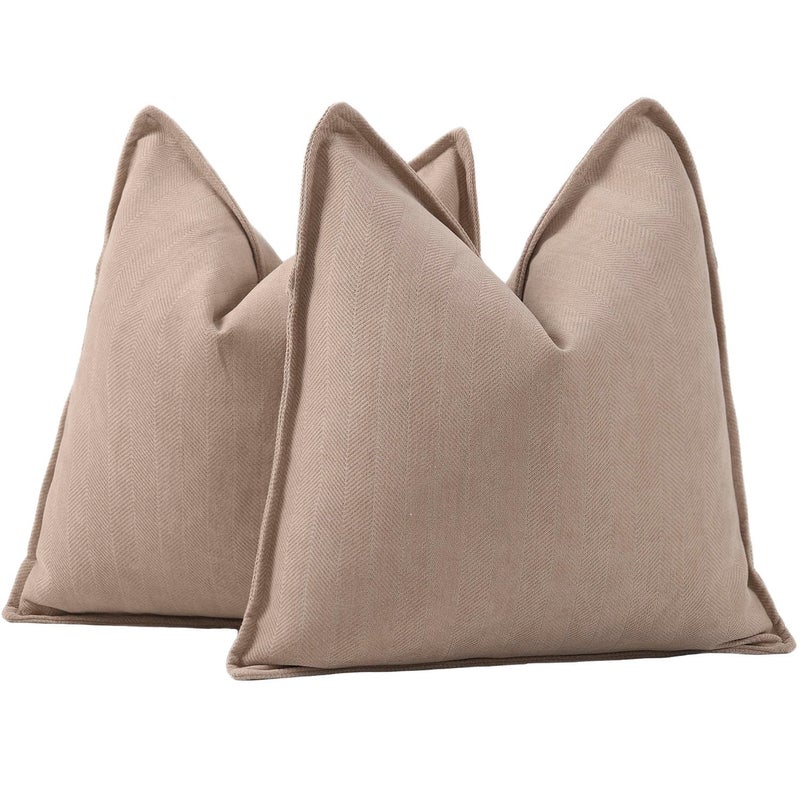 MADIZZ Textured Chenille Euro Sham Pillow Covers Pack of 2 Natural Soft Decorative Accent Pillowcases Boho Neutral Couch Throw Pillow for Bed Home Decor for Sofa Livingroom 26x26 inch Camel - Image 2