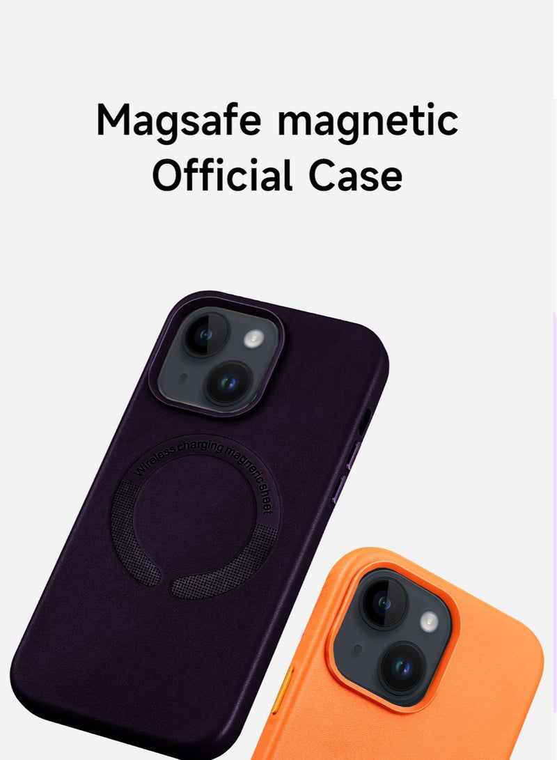 Wtech Leather Magnetic Wireless Charging Case Original Mag Safe Shockproof Case Cover For Apple iPhone 15 Plus 2023 Luxury Eggplant Purple - Image 2