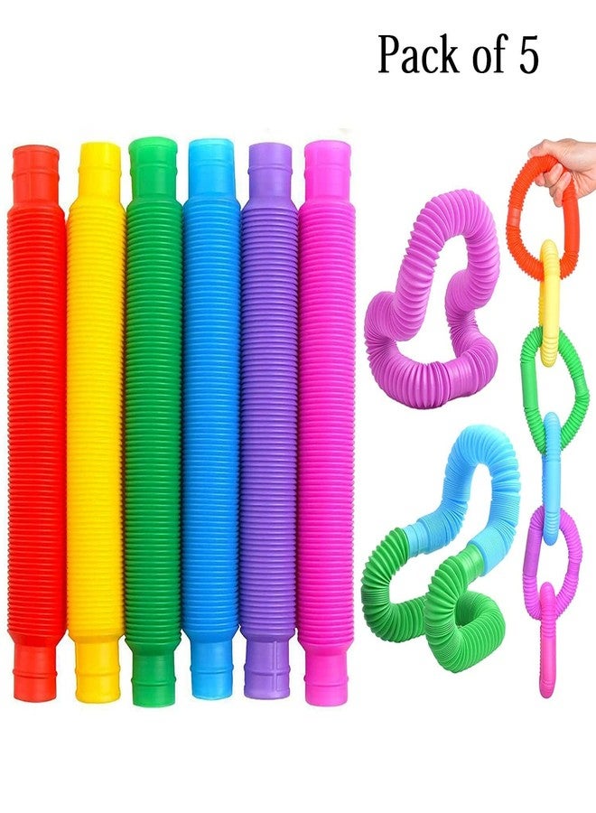 Fezeedi Kids Plastic New Game Tube Sensory Fidget Toy Multi-Color Stretchable Pipes Finger Toys Stress Reducer Anxiety Relief Pop Toy for Kids & Adults (Multi) - Image 2