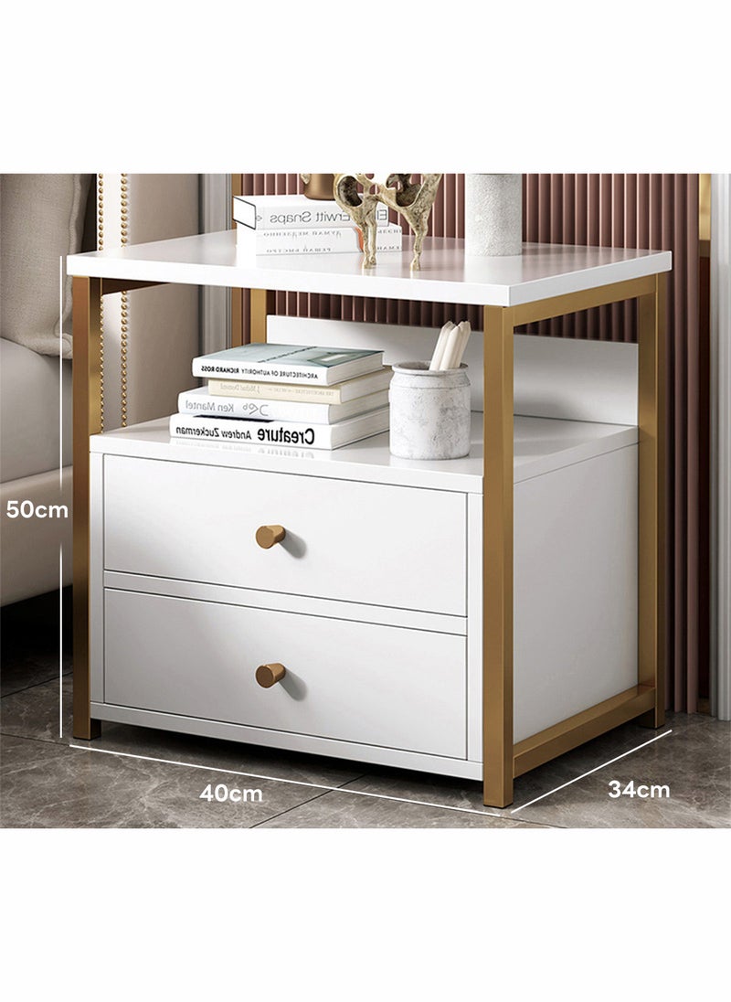 Sharpdo Ins Style Bedroom Living Room Small Multifunctional Bedside Table with Double Drawer Storage Cabinet 40*34*50CM  - Image 5