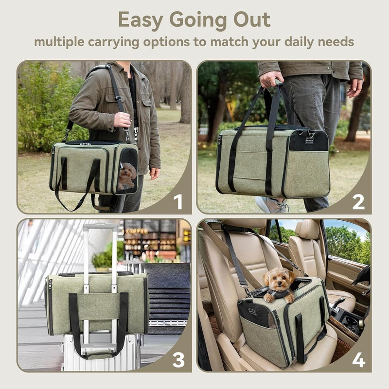 Petsfit Expandable Cat Carrier, Dog Carrier Bag, Airline Approved, Soft, Portable, Removable Soft Plush Mat and Pockets, Lockable Safety Zippers - Image 4