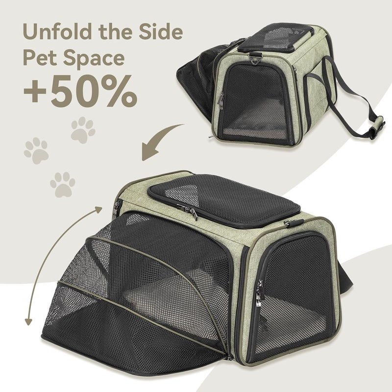 Petsfit Expandable Cat Carrier, Dog Carrier Bag, Airline Approved, Soft, Portable, Removable Soft Plush Mat and Pockets, Lockable Safety Zippers - Image 3