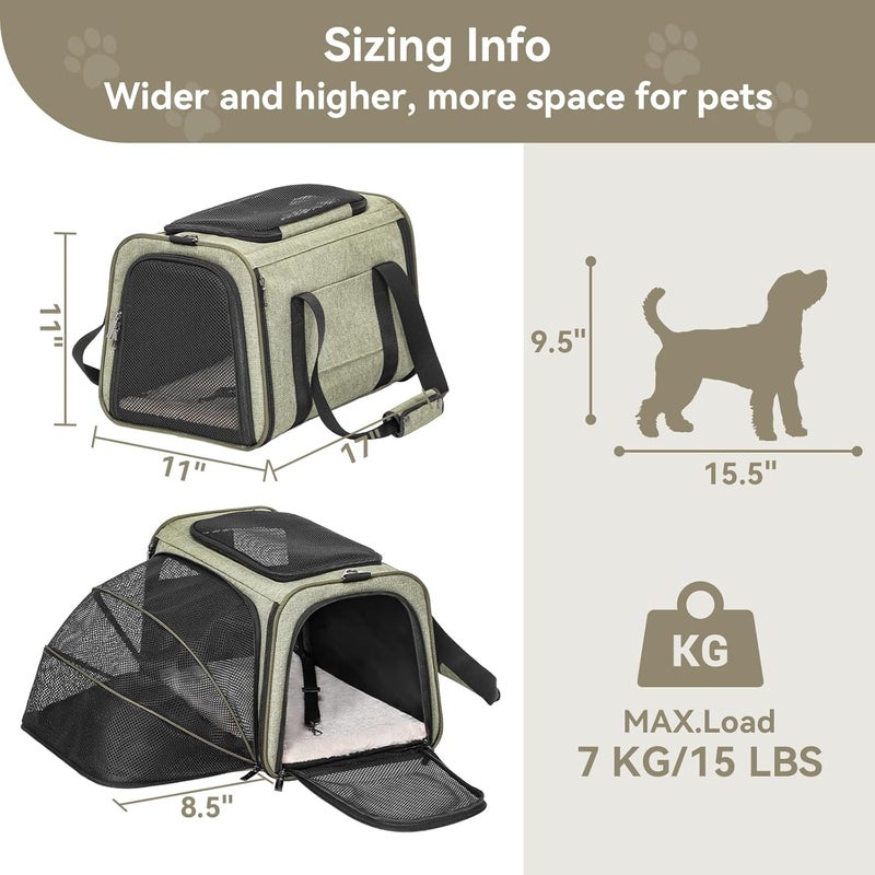 Petsfit Expandable Cat Carrier, Dog Carrier Bag, Airline Approved, Soft, Portable, Removable Soft Plush Mat and Pockets, Lockable Safety Zippers - Image 2
