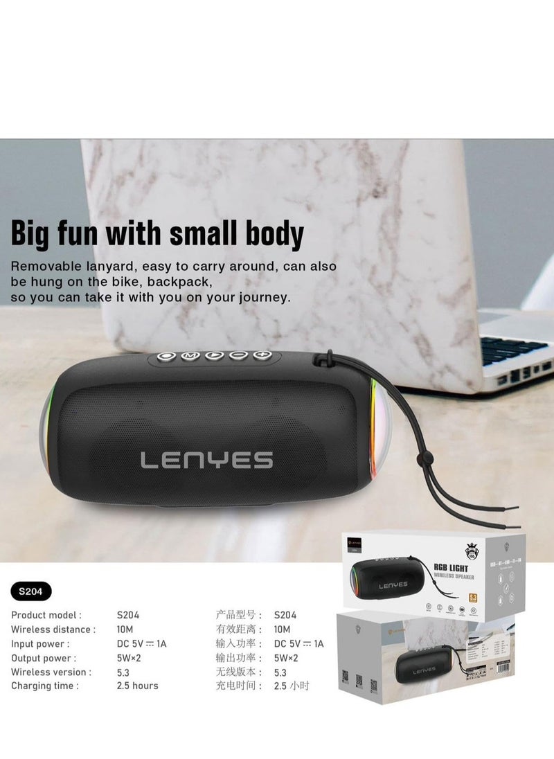 Lenyes - Lenyes RGB Portable Wireless Bluetooth Speaker with Type-C Charging Port - Lightweight and Stylish Speaker for Enhanced Audio Enjoyment, Perfect for Home and On-the-Go Entertainment (S204) - Image 1