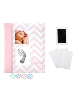 pearhead Baby Memory Book, First 5 Years Baby Milestone Book, Pregnancy Journal, Gender Neutral Newborn Keepsake, With Clean-Touch Ink Pad For Baby'S Handprint Or Footprint, Pink Chevron  - Image 1