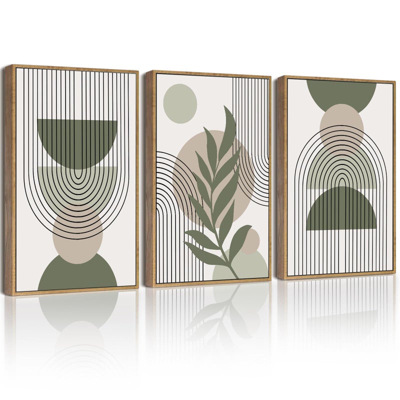 Drsoum 11x14in Boho Wall Art Green Sage Decor Framed Wood Modern Bohemian Abstract Geometry Canvas Prints Ready to Hang - Image 2