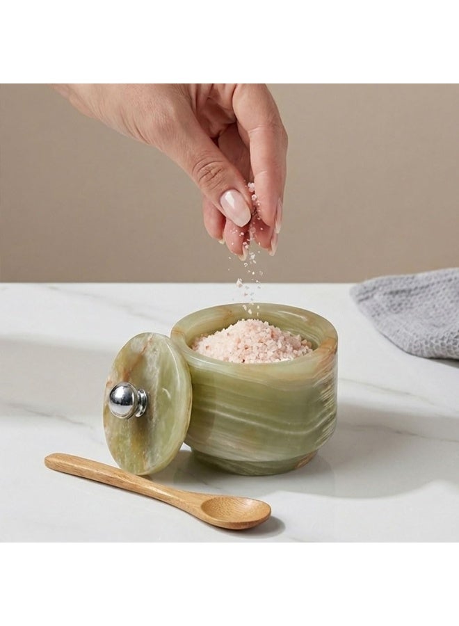 RADICALn Handmade Green Marble Salt Cellar with Lid 3 Inch Salt Box Spice Jar Sugar Bowl Salt Container Kitchen Counter Storage Home Decor Gift - Image 4