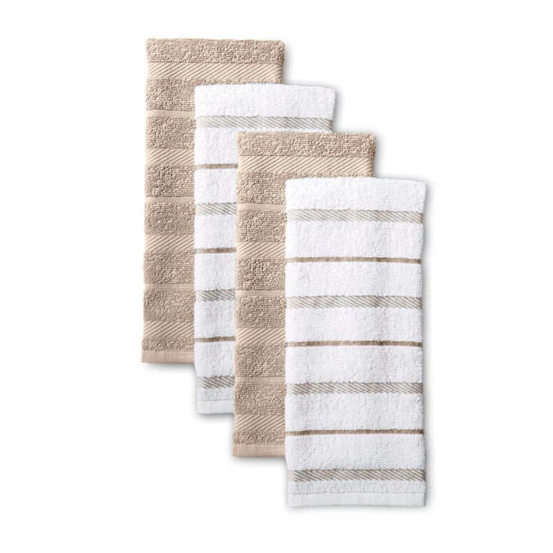 KitchenAid Albany Kitchen Towel 4-Pack Set  Milkshake Tan/White  16""x26"" - Image 1