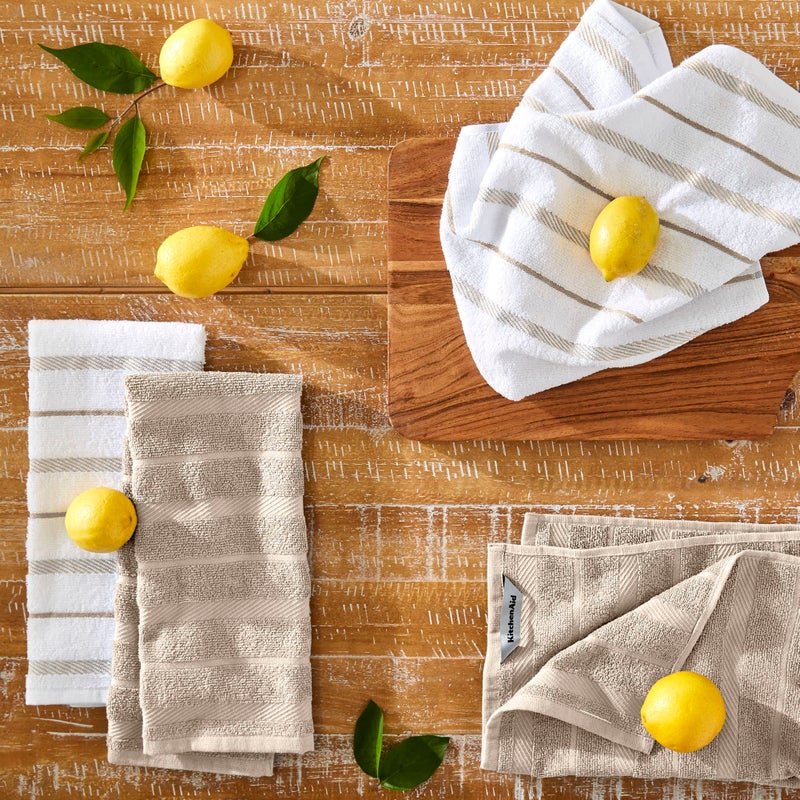 KitchenAid Albany Kitchen Towel 4-Pack Set  Milkshake Tan/White  16""x26"" - Image 2