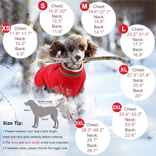 Dogcheer Dog Coat with Harness Waterproof Dog Jacket Adjustable Pet Winter Coat with Zipper Christmas Puppy Snow Jacket Fleece Sweater for Small Medium Large Dogs Red XS - Image 3