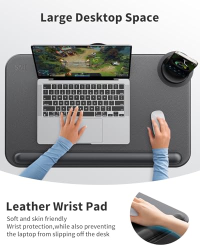 SAIJI Laptop Lap Desk Fits Up to 17 Laptops Lightweight Lap Tray Table Stand with Soft Leather Wrist Pad External Monitor Holder Lap Desk with Cushion for Home Office WorkingGaming On Couch - Image 3