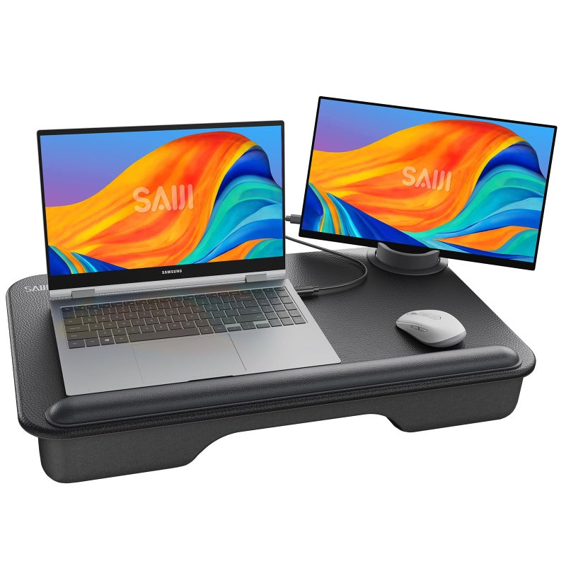 SAIJI Laptop Lap Desk Fits Up to 17 Laptops Lightweight Lap Tray Table Stand with Soft Leather Wrist Pad External Monitor Holder Lap Desk with Cushion for Home Office WorkingGaming On Couch - Image 2