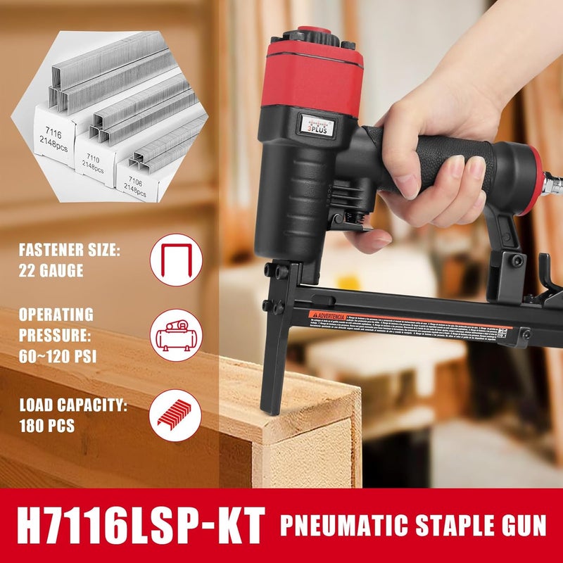 3Plus H7116LSP-KT دبابيس هوائية للتنجيد 22 قياس 3/8 بوصة مع أنف طويل، مجموعة دبابيس هوائية، مع 6000 دبوس، من 1/4 بوصة إلى 5/8 بوصة - Image 2