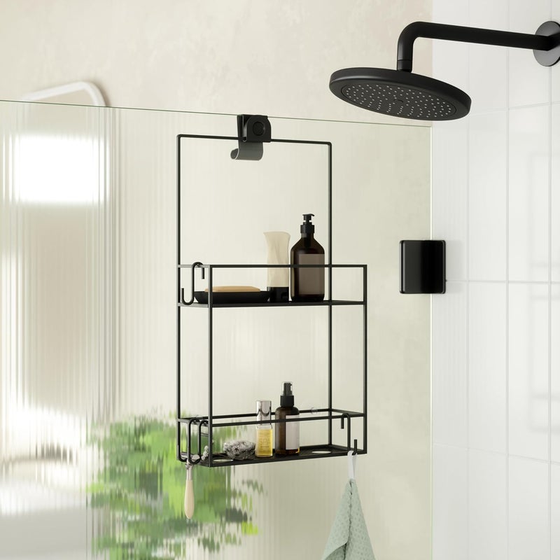 UMBRA Cubiko Shower Caddy, Black Metal Shower Caddy Over the Shower Head - Image 2