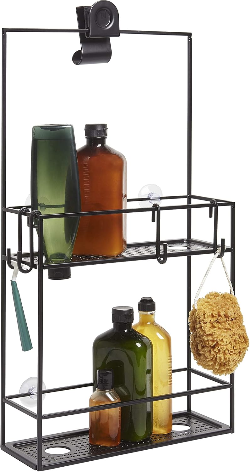 UMBRA Cubiko Shower Caddy, Black Metal Shower Caddy Over the Shower Head - Image 1