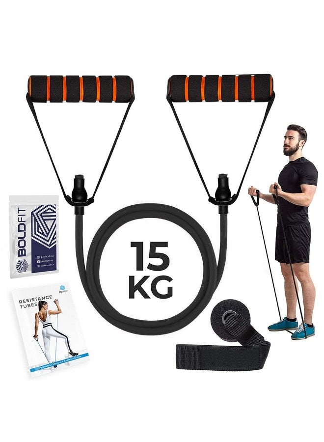 BOLDFIT أنبوب مقاومة بولدفيت مع مقابض فوم، ربط باب للتمارين والتمدد، مناسب في المنزل وصالة الألعاب الرياضية للرجال والنساء - 15 كجم - أسود - Image 1