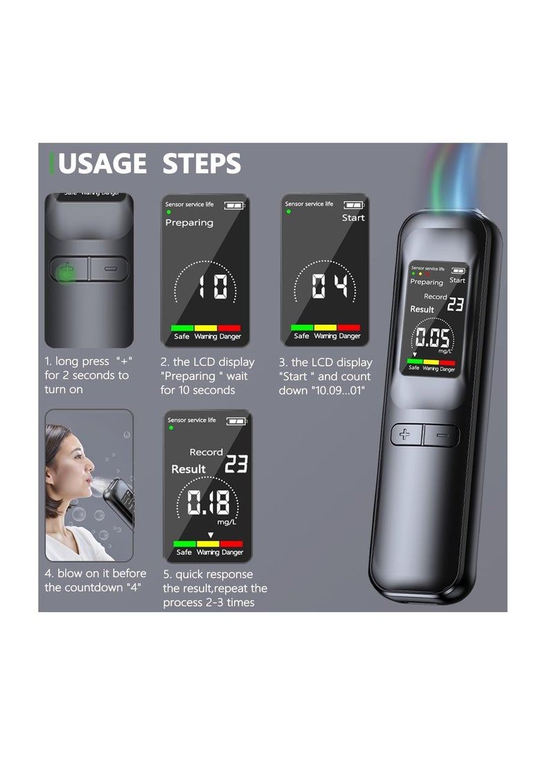 Excefore - Non-Contact Breathalyzer, Portable Professional Digital Breathalyzer Tester with 3-Color Screen Display, Breathalyzer Tester with Type-C, Memory Warning Function for Home or Party Use, Black - Image 1