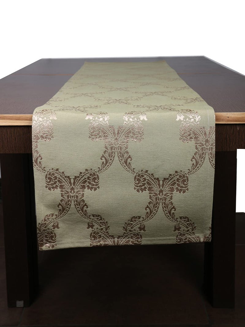 Home - The Best is for You Cotton Table Runner with Woven Damask Design (Green, 13X60 Inch) - Pack of 1 - Image 1